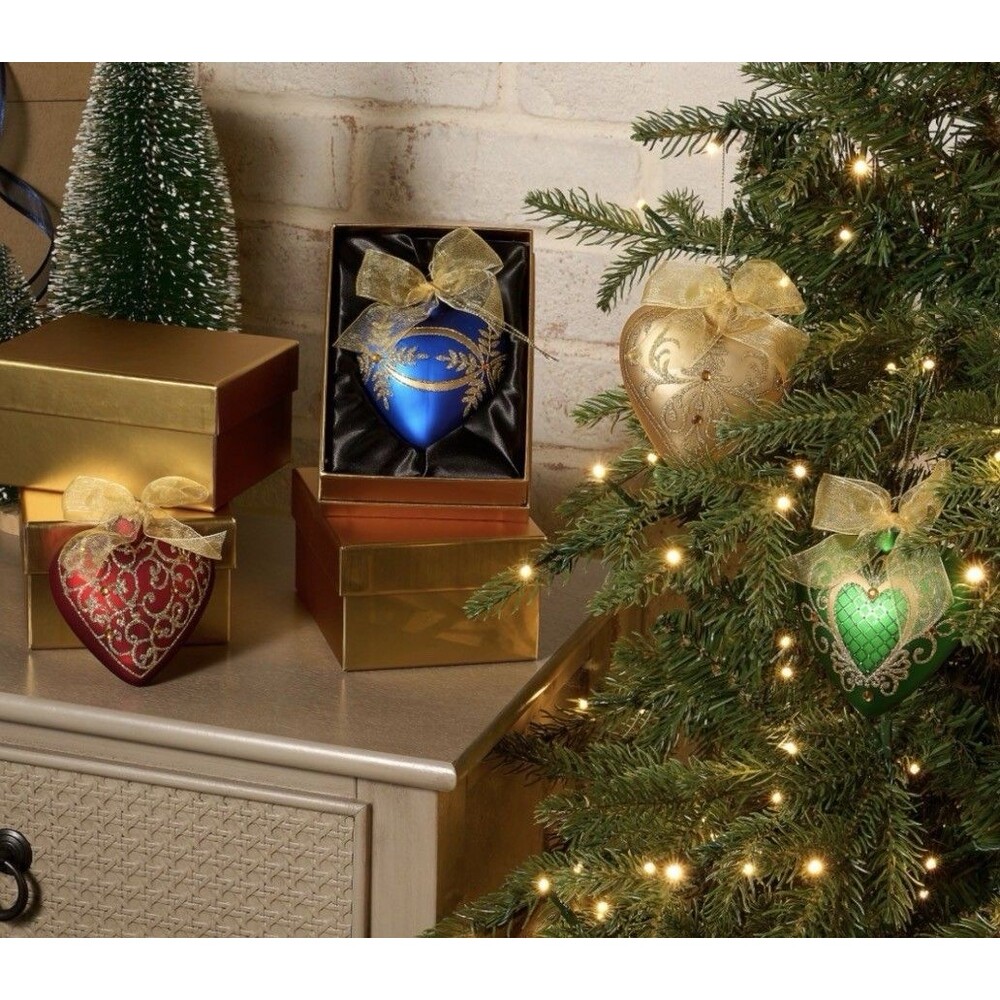 Set of 4 Glass Heart Ornaments in Gift Boxes by Valerie